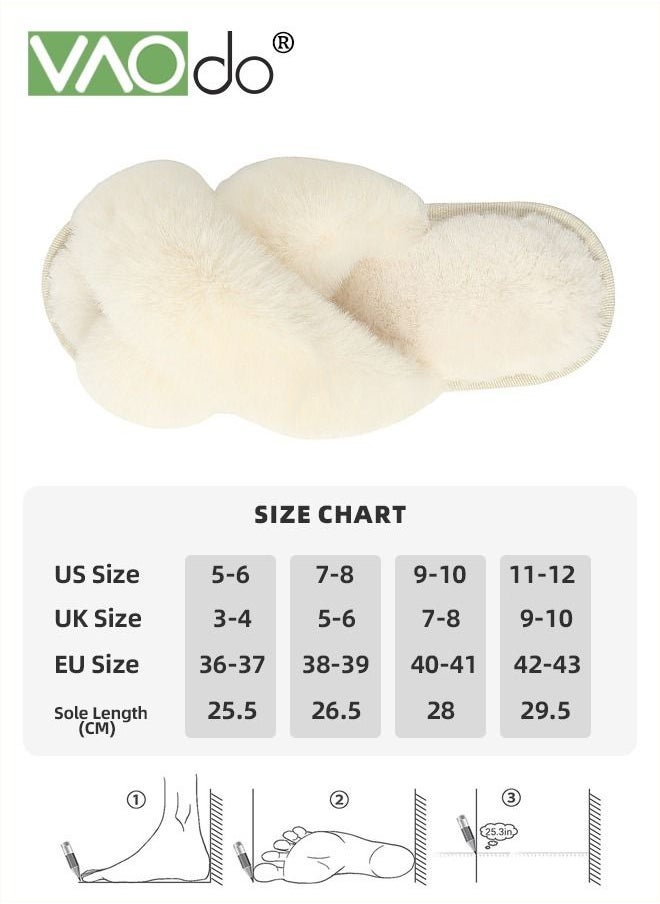 VAOdo - Womens Fuzzy Memory Foam Slippers Cross Band Cozy Plush Home Slippers Fluffy Furry Open Toe House Shoes Indoor Outdoor Slide Slipper White - Image 1