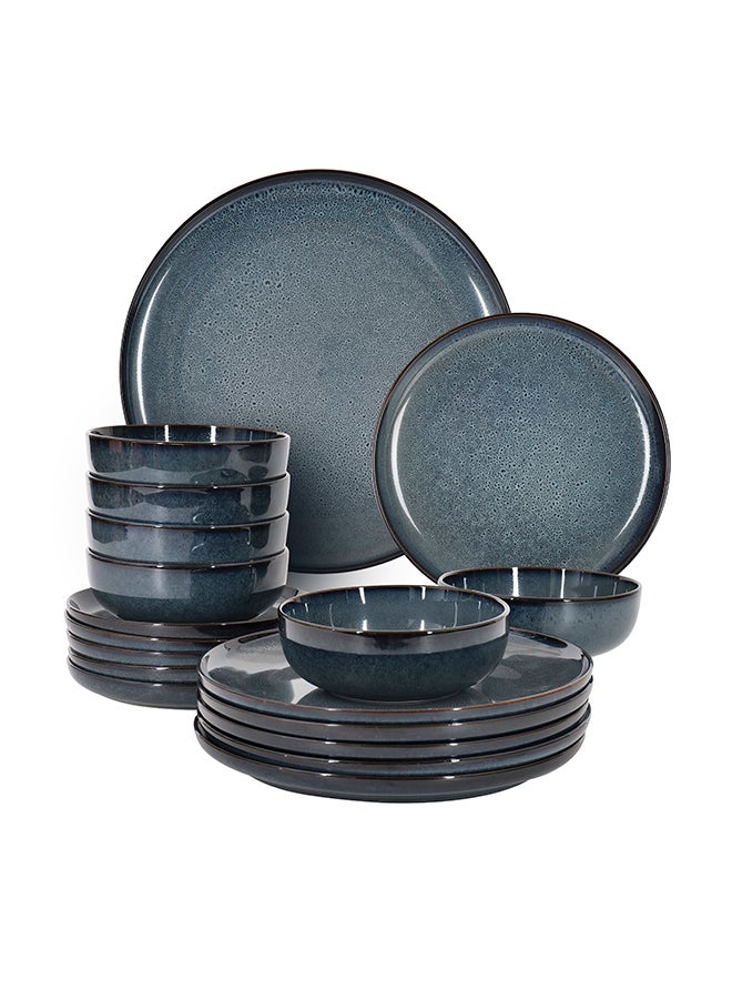 Noon East 18 piece Stoneware Reactive Glaze Dinnerware Set, Set for 6, Microwave & Dishwasher Safe, Glossy Blue - Image 1