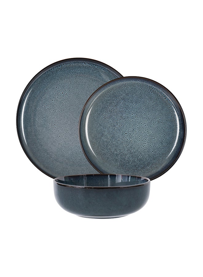 Noon East 18 piece Stoneware Reactive Glaze Dinnerware Set, Set for 6, Microwave & Dishwasher Safe, Glossy Blue - Image 2