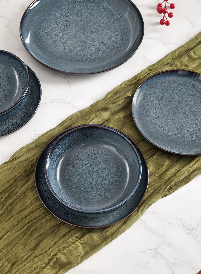 Noon East 18 piece Stoneware Reactive Glaze Dinnerware Set, Set for 6, Microwave & Dishwasher Safe, Glossy Blue - Image 4