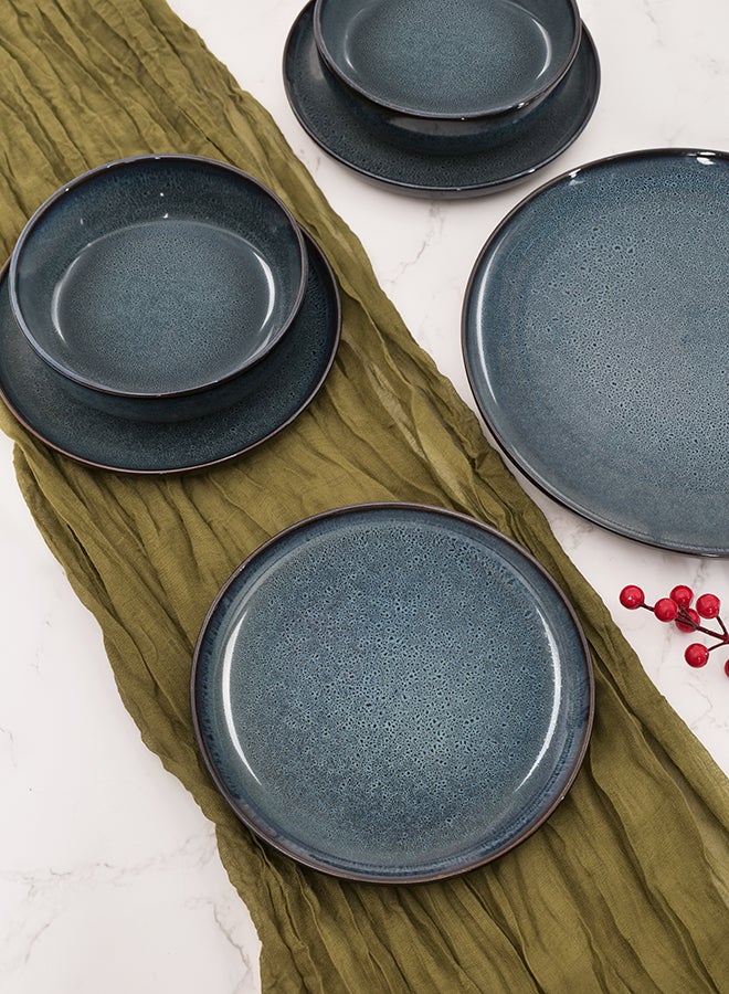 Noon East 18 piece Stoneware Reactive Glaze Dinnerware Set, Set for 6, Microwave & Dishwasher Safe, Glossy Blue - Image 5