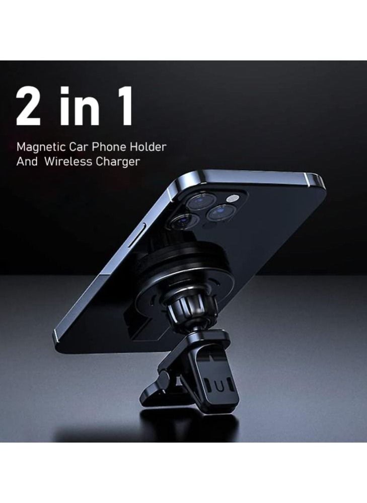 XVersion - MagSafe Car Phone Charger/Holder with Fast Charging, Up to 15W, Compatible with iPhone 16/16 Plus/16 Pro/16 Pro Max, 15/15 Plus/15 Pro/15 Pro Max, 14/14 Plus/14 Pro/14 Pro Max, 13/13 Mini/13 Pro/13 Pro Max, 12/12 Mini/12 Pro/12 Pro Max, and Qi Devices – Black - Image 1