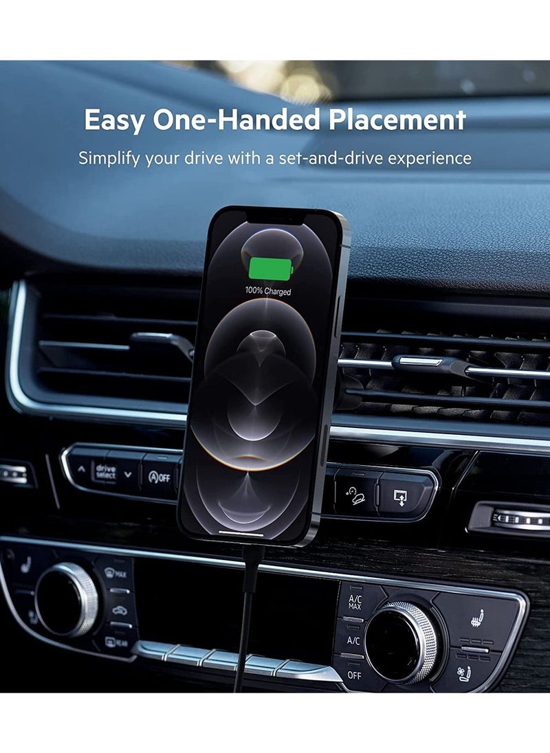 XVersion - MagSafe Car Phone Charger/Holder with Fast Charging, Up to 15W, Compatible with iPhone 16/16 Plus/16 Pro/16 Pro Max, 15/15 Plus/15 Pro/15 Pro Max, 14/14 Plus/14 Pro/14 Pro Max, 13/13 Mini/13 Pro/13 Pro Max, 12/12 Mini/12 Pro/12 Pro Max, and Qi Devices – Black - Image 1