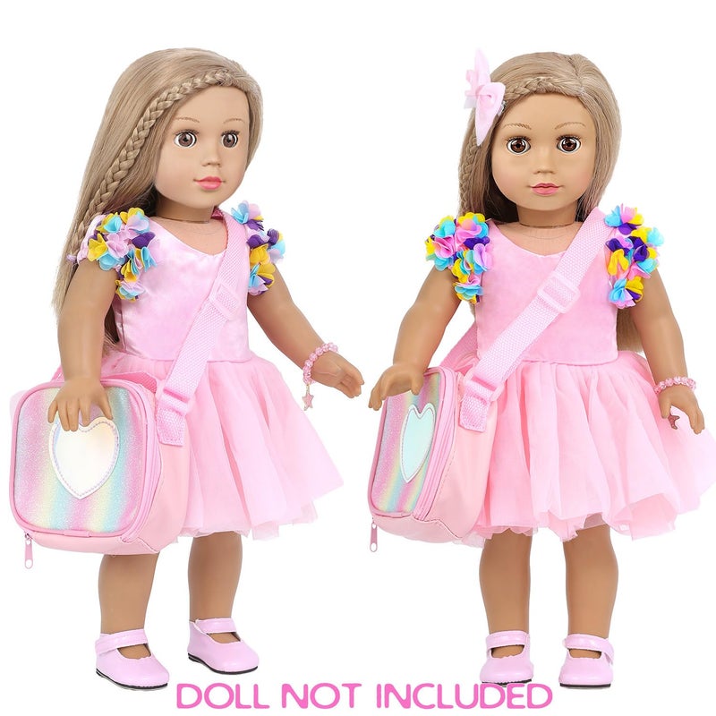 BDDOLL American 18 Inch Doll Clothes and Accessories Makeup Playset Fit 18 Inch Doll Including Fashion Skirt, Bag, Eye Shadow Plate, Lipstick, Comb Mirror, Pair of Hairpins, Makeup Brushes, Bracelet - Image 5