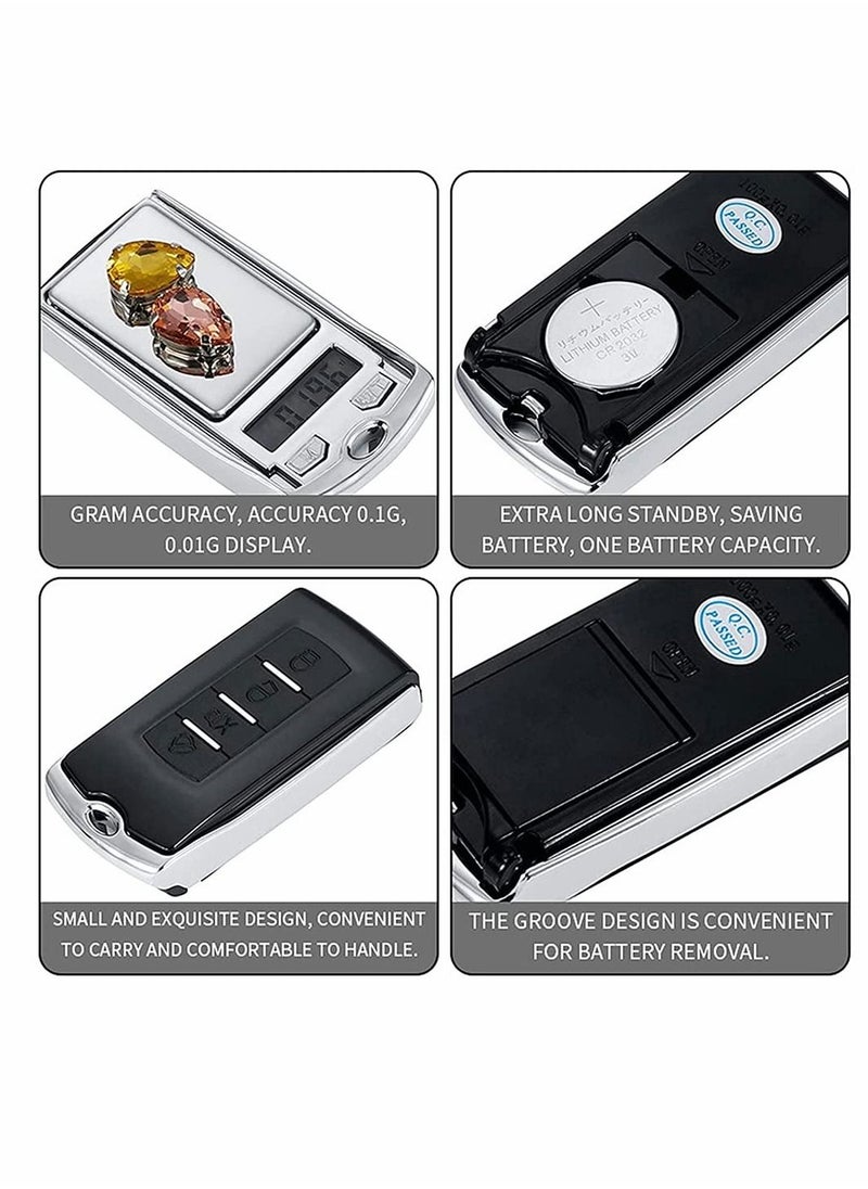 KASTWAVE - 200 G / 0.01G Mini Digital Pocket Scale, Precision Mini Portable Gram Scale with Ring Keychain, Multi-Function Car Key Shape Electronic Scale for Jewelry, Food (Silver) - Image 1