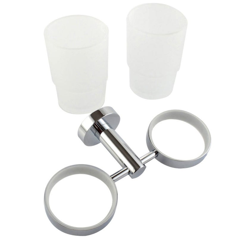 Angle Simple Double Toothbrush Holder, Angle Simple Stainless Steel Toothbrush Holder Rinsing Cups Drinking Glass Toothbrush Mug Hanger Toothpaste Razor Holder Bathroom Accessories, Chrome - Image 5