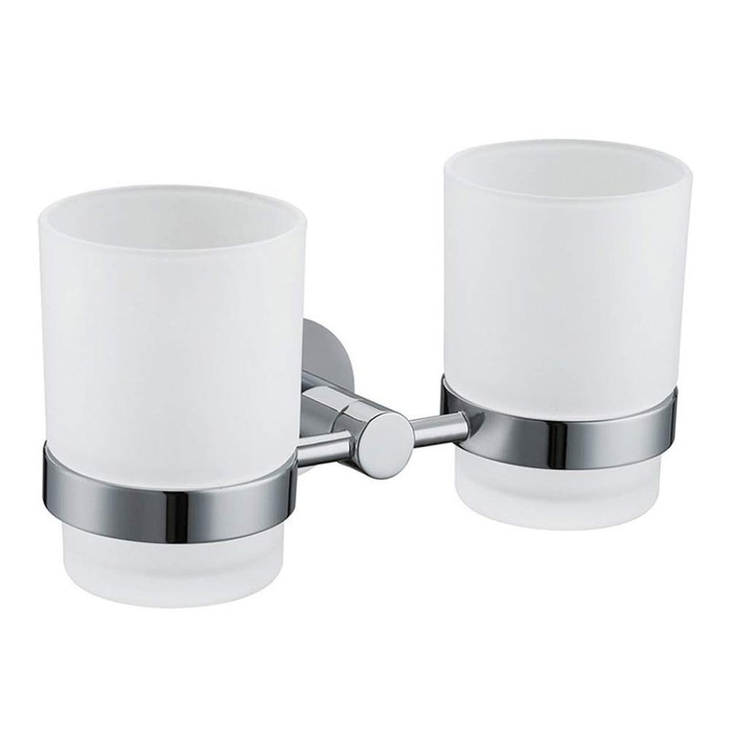 Angle Simple Double Toothbrush Holder, Angle Simple Stainless Steel Toothbrush Holder Rinsing Cups Drinking Glass Toothbrush Mug Hanger Toothpaste Razor Holder Bathroom Accessories, Chrome - Image 1
