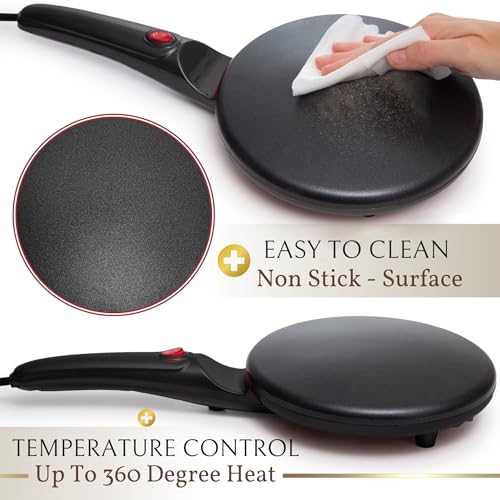 Moss & Stone Electric Crepe Maker – 8” Portable Crepe Pan Nonstick with Dipping Plate, Auto Shut-Off, On/Off Switch, Even Heating & One Automatic Temperature Control – Compact Crepe Maker - Image 2