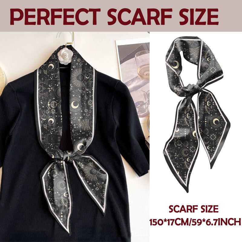 BHAHB Hair Head Scarf Silk Feeling Long Satin Neck Scarves for Handbag Cute Aesthetic Decoration Women Girls 59 * 6.7''-Moon Star - Image 2
