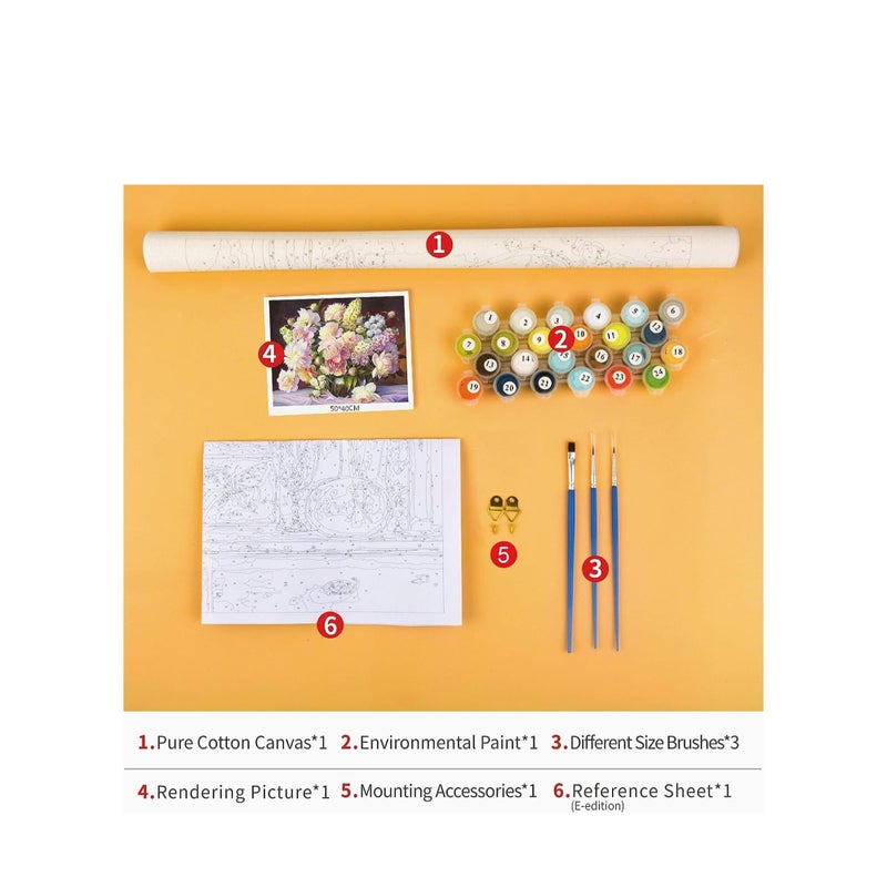 Barakah DIY Oil Paint Paint by Numbers Brushes Kits for Adults Beginner Kids Flowers in Vase Acrylic Painting Gifts for Home Wall Decor 16 * 20 inch (Without Frame) - Image 4