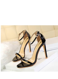 BIGTREE 11cm Stylish High Heels Patent Leather Open-Toe Sandals For Summer Black  - Image 1