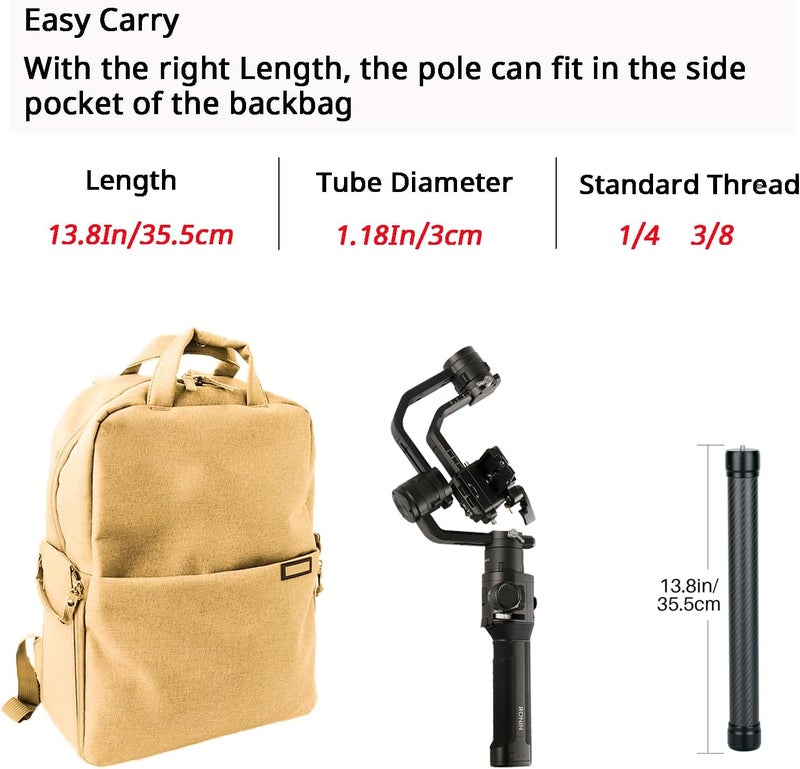 هافوكو عصا تمديد مونوبود احترافية من ألياف الكربون مقاس 1/4 بوصة متوافقة مع DJI RS4/RS4 PRO/RS3 Mini/RS3/RS3 PRO/RS2/RSC2/Ronin S/Ronin SC/Zhiyun Crane 2 Crane 3 Weebill Gimbal Stabilizer - Image 5