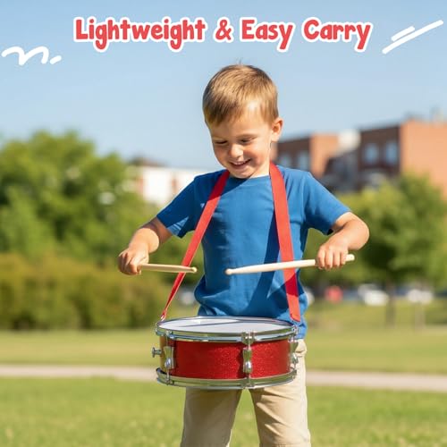UGPLM 11inch Snare Drum with Adjustable Strap Professional Percussion Instrument Musical Instruments for Teens Birthday Gifts, Red - Image 4