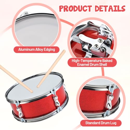 UGPLM 11inch Snare Drum with Adjustable Strap Professional Percussion Instrument Musical Instruments for Teens Birthday Gifts, Red - Image 3