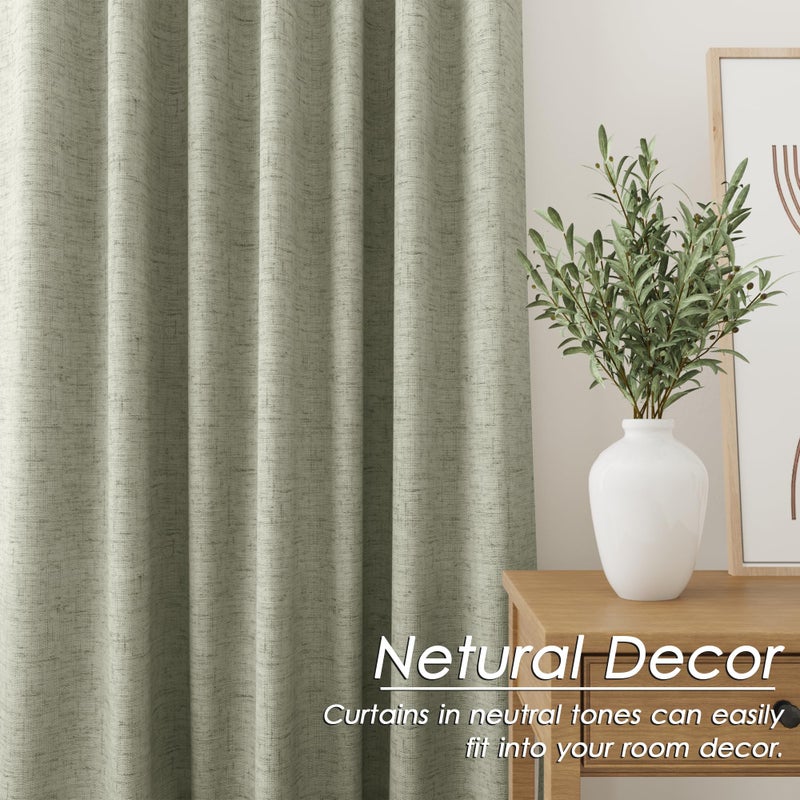 Nanspring Sage Green Blackout Curtains 96 Inches Long For Bedroom Linen Blend Back Tab Darkening Drapes For Living Room Elegant Modern Style Black Out Curtains 2 Panels Sound Proof Curtains For Window 52X96 - Image 5