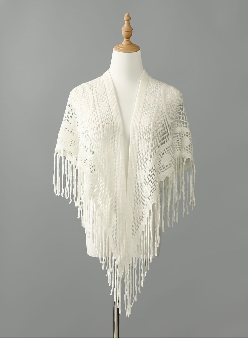 New Women Solid Color Triangle Tassel Knit Scarf, Cashew Pattern Plain Knitted Wrap Triangle Shawl  - Image 2