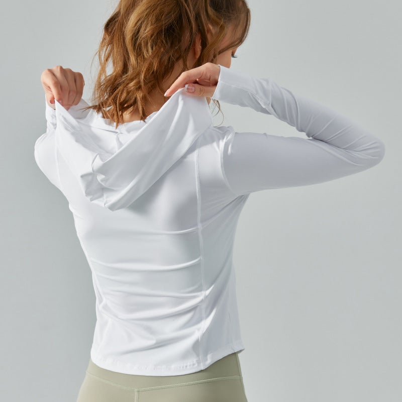 اسم المحتوى ناريلا Summer Hooded Slim Sunscreen Lightweight UV Protection Yoga Top Iceland Blue - Image 4