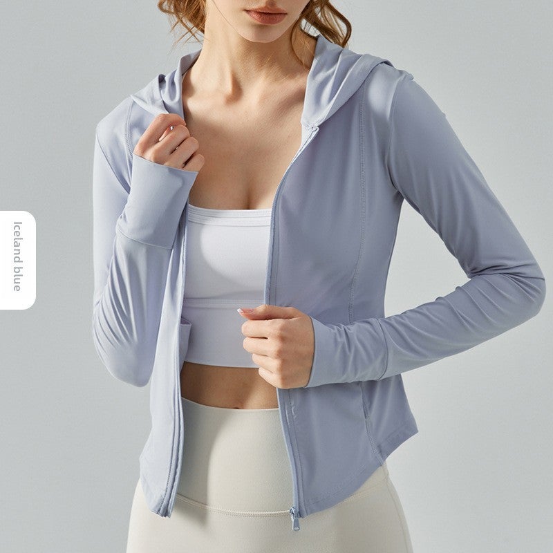 اسم المحتوى ناريلا Summer Hooded Slim Sunscreen Lightweight UV Protection Yoga Top Iceland Blue - Image 1