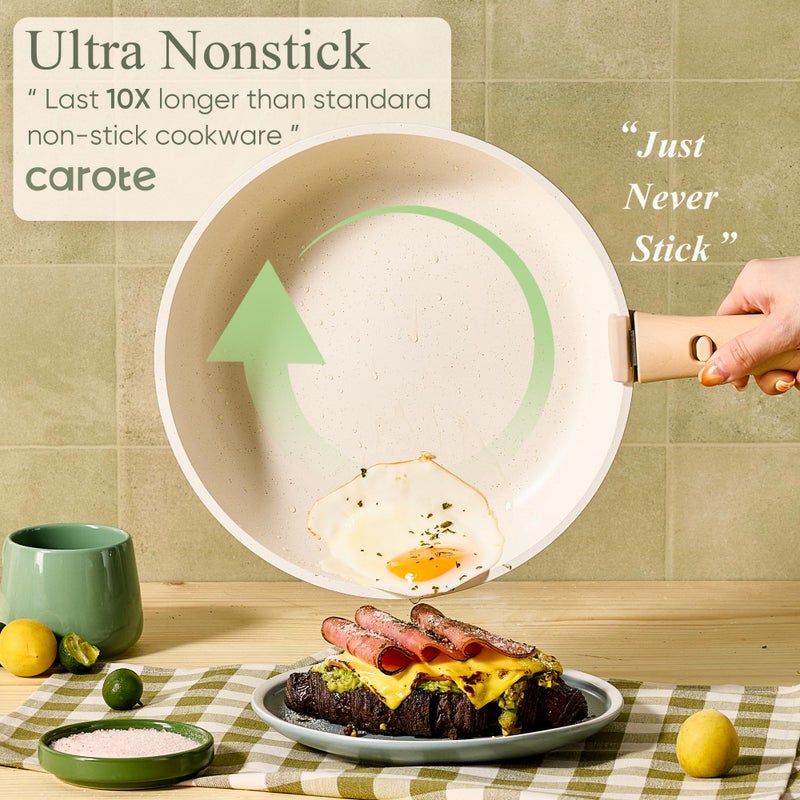 CAROTE 25pcs Pots and Pans Set Non Stick, Cookware Sets, Kitchen Set, Oven/Dishwasher/Fridge Safe, Space Saving Pots Set, Nonstick Set with Versatile Detachable Handle, Induction RV Set, Green - Image 3