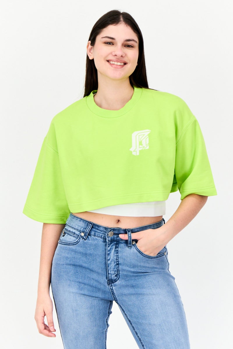 ESPRIT Women 2 Pieces Crew Neck T-Shirt and Tank Top, Lime Green - Image 1