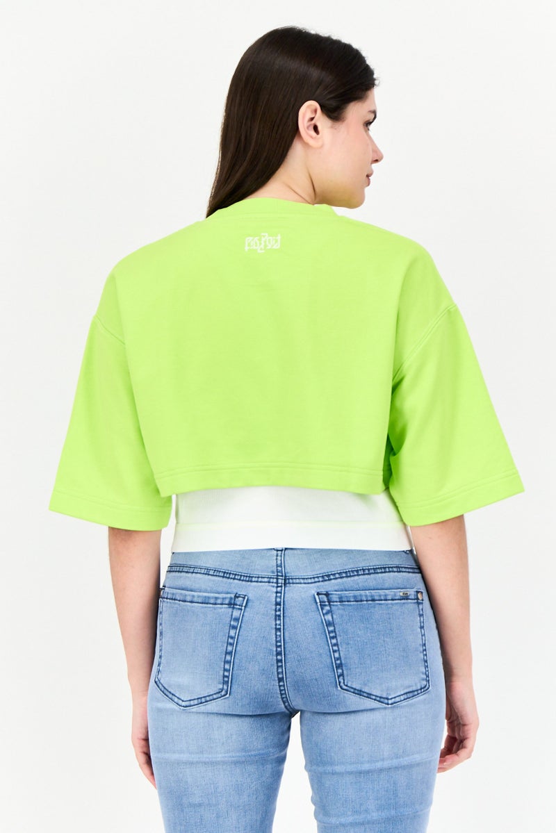 ESPRIT تي شيرت وبلوزة بدون أكمام للنساء 2 قطعة، أخضر ليموني/أبيض - Image 4