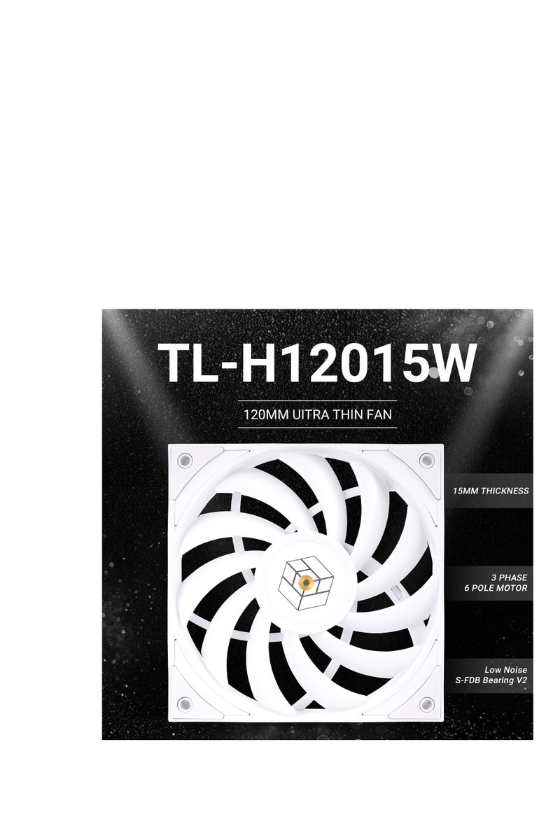 ثيرمالرايت ثيرمال رايت مروحة كمبيوتر رفيعة من TL-H12015W، 1900 دورة في الدقيقة، مروحة تبريد وحدة المعالجة المركزية، مروحة تبريد رفيعة 15 ملم، مروحة تبريد وحدة المعالجة المركزية 12 سم، متوافقة مع مبرد وحدة - Image 2