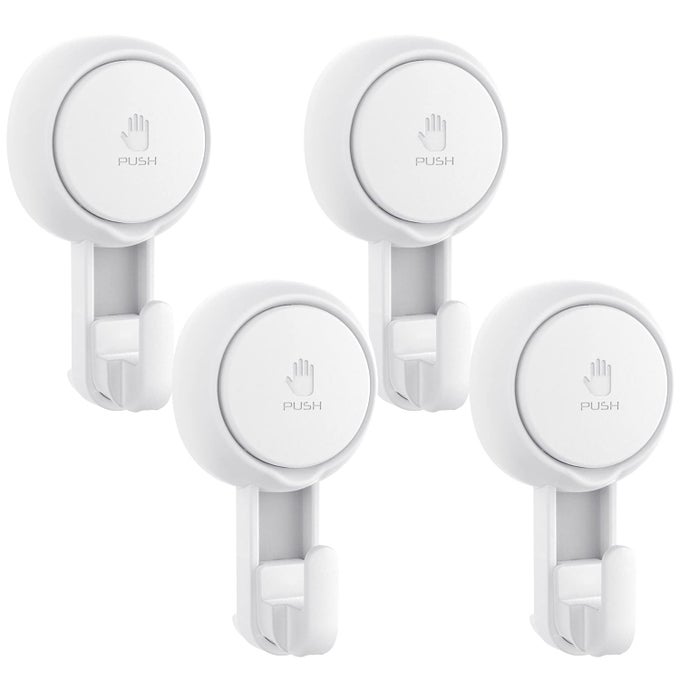 SUCTION CUP SHOWER HOOKS FOR LOOFAH ROBE TOWEL HEAVY DUTY 4PACK WATERPROOF REUSABLE VACUUM SUCTION HOOKS FOR BATHROOM KITCHEN