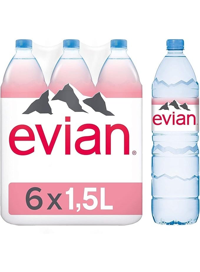 Evian Natural Mineral Water 1.5L × 6 PET Bottles Pack - Image 1