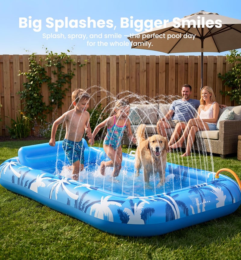 Dsquu Inflatable Tanning Pool Lounger Float with Sprinkler, X-Large Pool Floats with Auto Spray Cooling, 6 in 1 Sunbathing Lounge Floatie Raft Toys, Blow Up Pool Tanning Bed for Adults Kids Gifts - Image 4