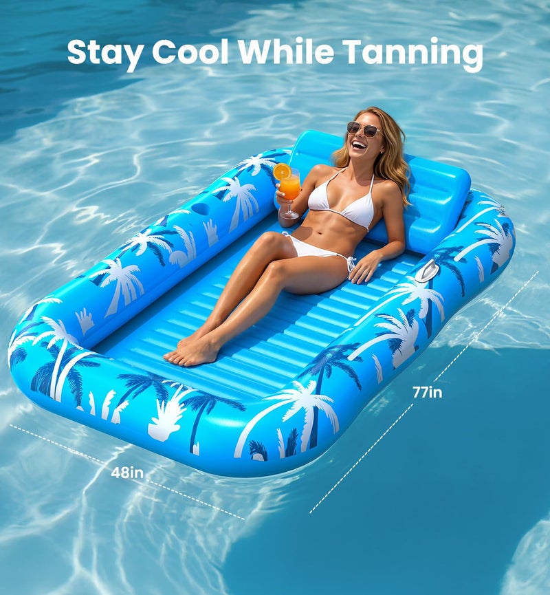 Dsquu Inflatable Tanning Pool Lounger Float with Sprinkler, X-Large Pool Floats with Auto Spray Cooling, 6 in 1 Sunbathing Lounge Floatie Raft Toys, Blow Up Pool Tanning Bed for Adults Kids Gifts - Image 2