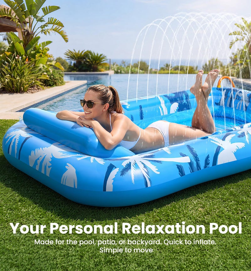 Dsquu Inflatable Tanning Pool Lounger Float with Sprinkler, X-Large Pool Floats with Auto Spray Cooling, 6 in 1 Sunbathing Lounge Floatie Raft Toys, Blow Up Pool Tanning Bed for Adults Kids Gifts - Image 3
