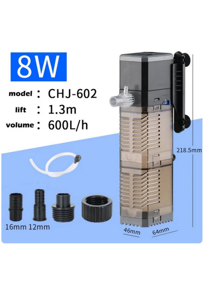 Generic 3 in1 Submersible Aquarium Pump 8W Fish Tank Filter Air Pump Water Pump with Adjustable Flow Propeller Design Multi Fountain Heads Cleans Water Reduces Odor Increases Oxygen - Image 4