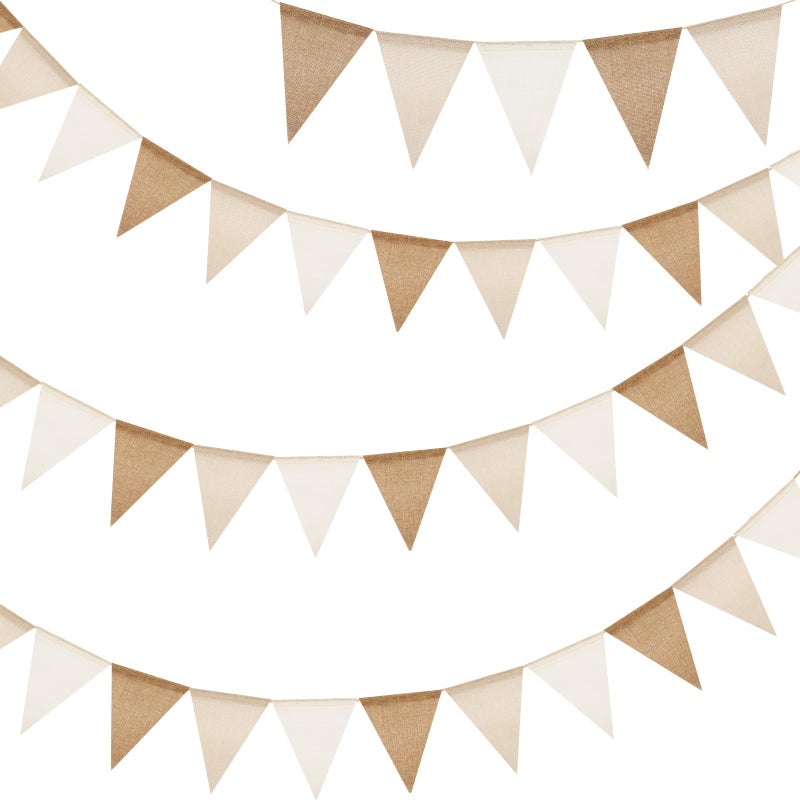 G2PLUS Pre-Strung Burlap Pennant Banner, 39Ft Linen Triangle Flag Bunting, 36pcs Pennant Banner Bunting Garland for Birthday, Wedding, Camping, Rustic Boho Theme Party Decorations - Image 1