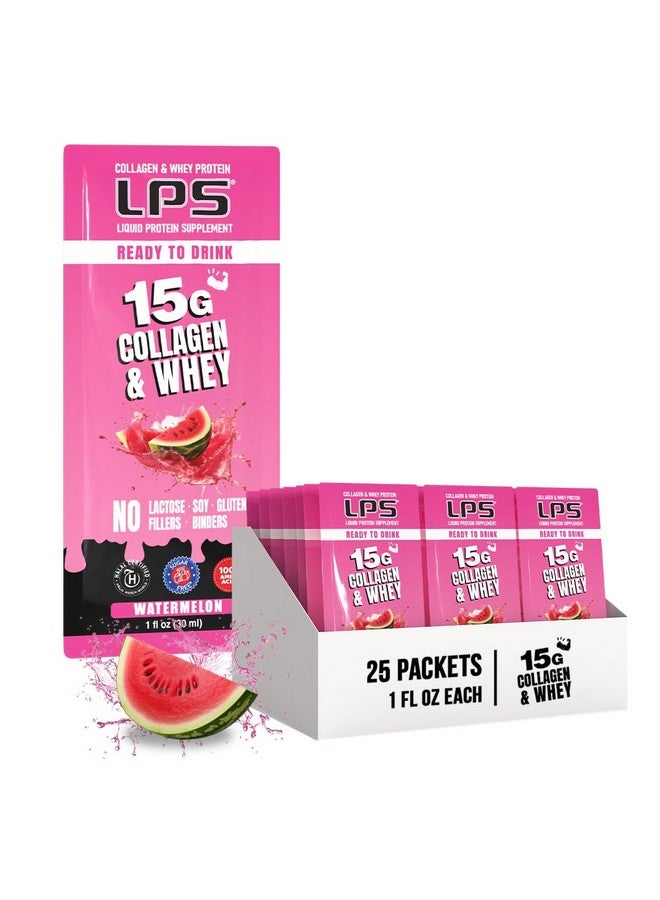 Nutritional Designs LPS Liquid Collagen & Whey Protein Supplement - Non-GMO Drink, Sugar-Free - Promotes Healthy Skin & Hair for Men & Women, Watermelon, Single Serve (25 Packets) - Image 1