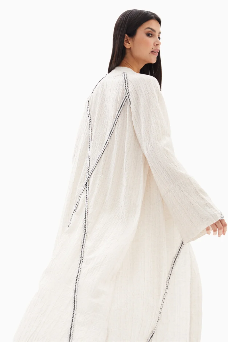 Wecre8 Beige Textured Embroidered Abaya By WECRE8