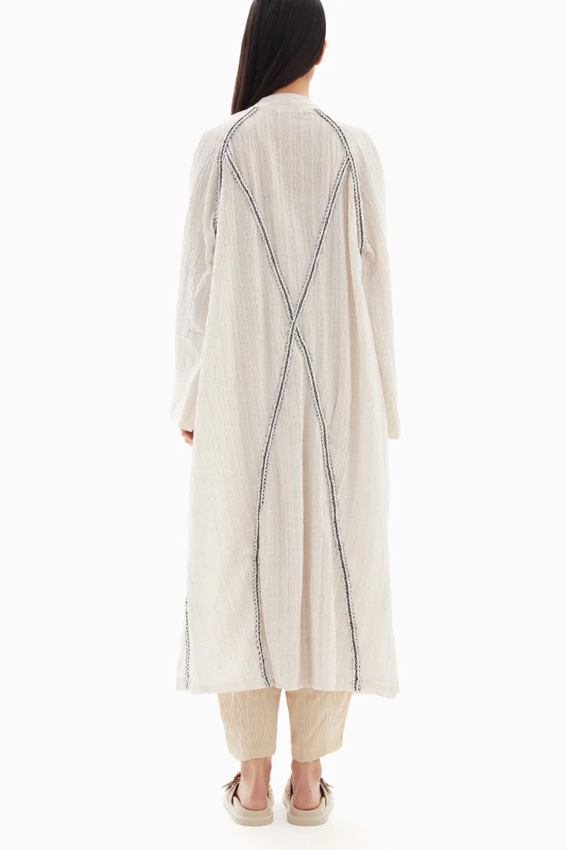 Wecre8 Beige Textured Embroidered Abaya By WECRE8