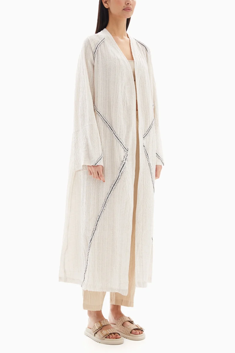 Wecre8 Beige Textured Embroidered Abaya By WECRE8
