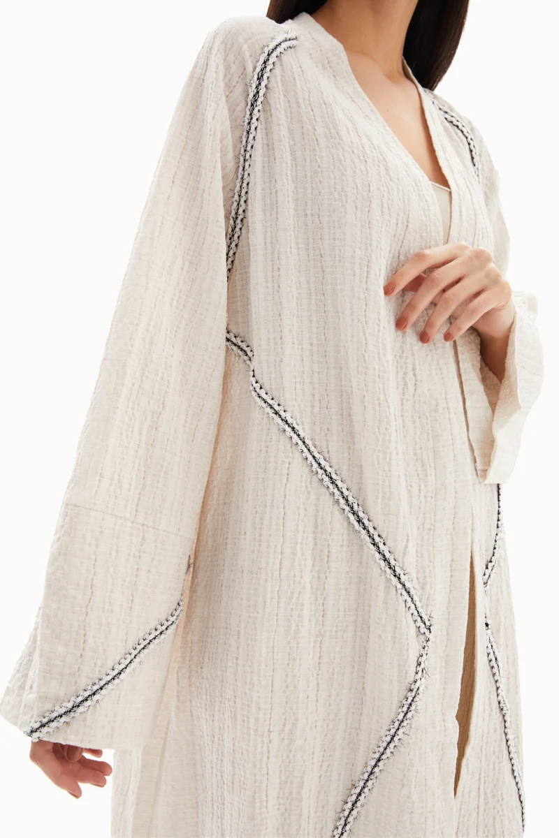 Wecre8 Beige Textured Embroidered Abaya By WECRE8