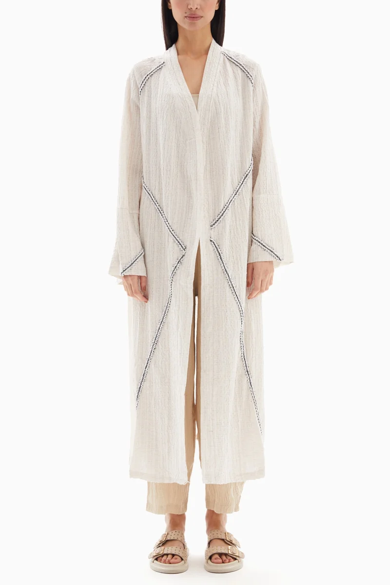 Wecre8 Beige Textured Embroidered Abaya By WECRE8