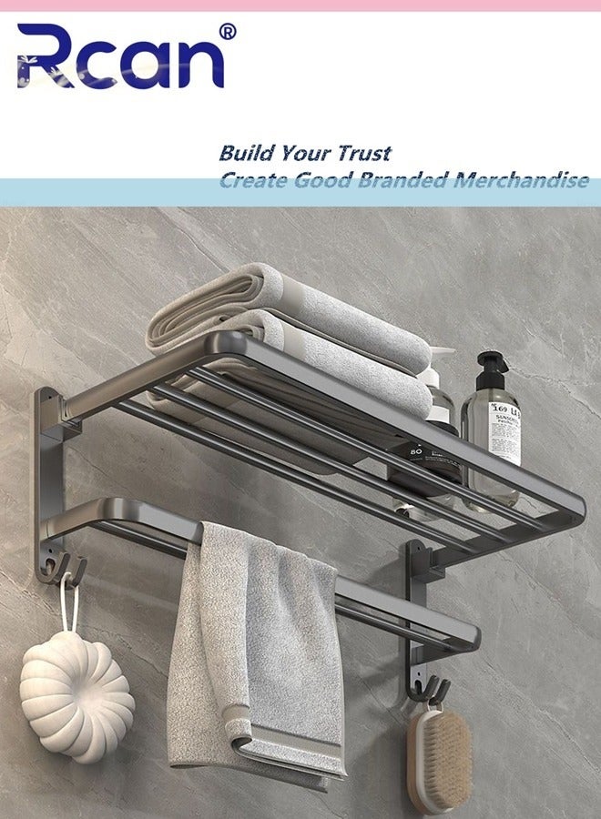 Rcan 40 CM Bathroom Shelf Towel Rack Collapsible 90 Degrees Towel Rack for Bathroom Wall Bounte with Double Towel Bars and Hooks - Image 1