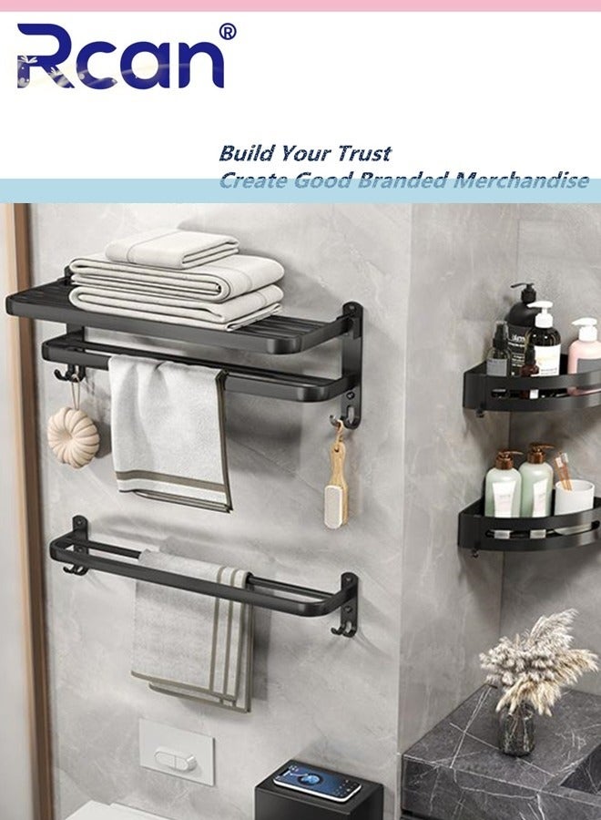 Rcan 40 CM Bathroom Shelf Towel Rack Collapsible 90 Degrees Towel Rack for Bathroom Wall Bounte with Double Towel Bars and Hooks - Image 4