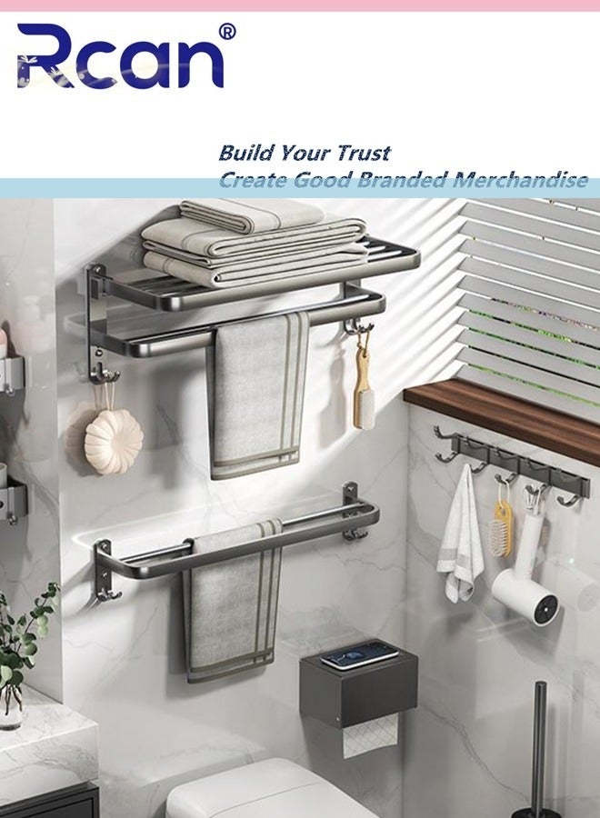 Rcan 40 CM Bathroom Shelf Towel Rack Collapsible 90 Degrees Towel Rack for Bathroom Wall Bounte with Double Towel Bars and Hooks - Image 3