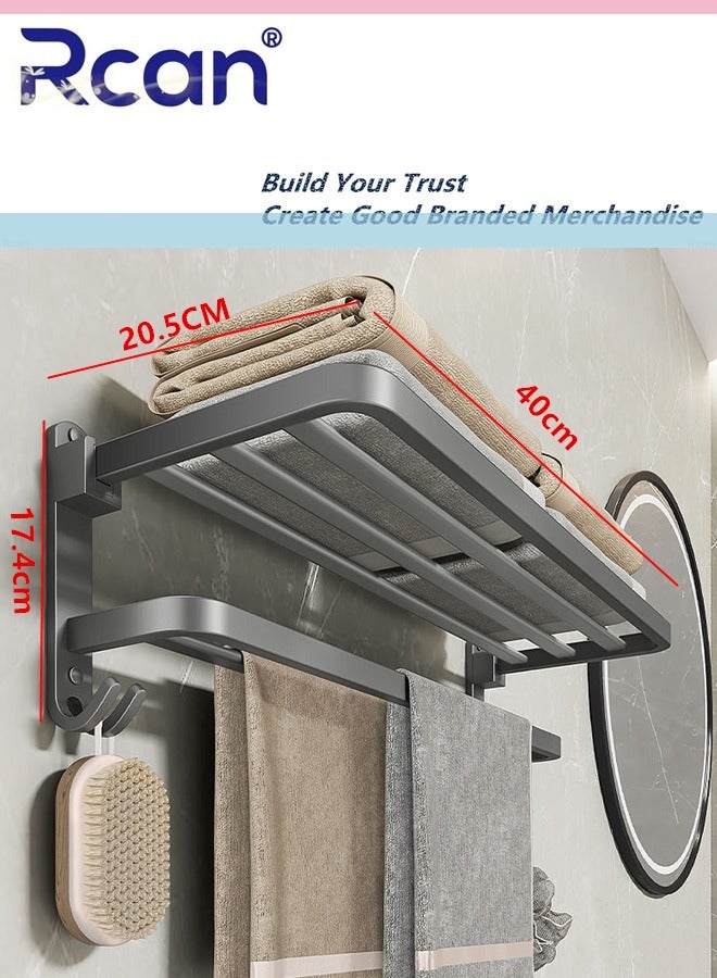 Rcan 40 CM Bathroom Shelf Towel Rack Collapsible 90 Degrees Towel Rack for Bathroom Wall Bounte with Double Towel Bars and Hooks - Image 5