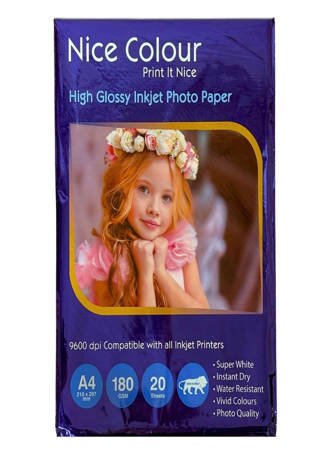 LC Glossy Photo Paper 180 GSM A4 Size | Compatible with Inkjet Printers | Pack of 1 (20 sheets) - Image 1