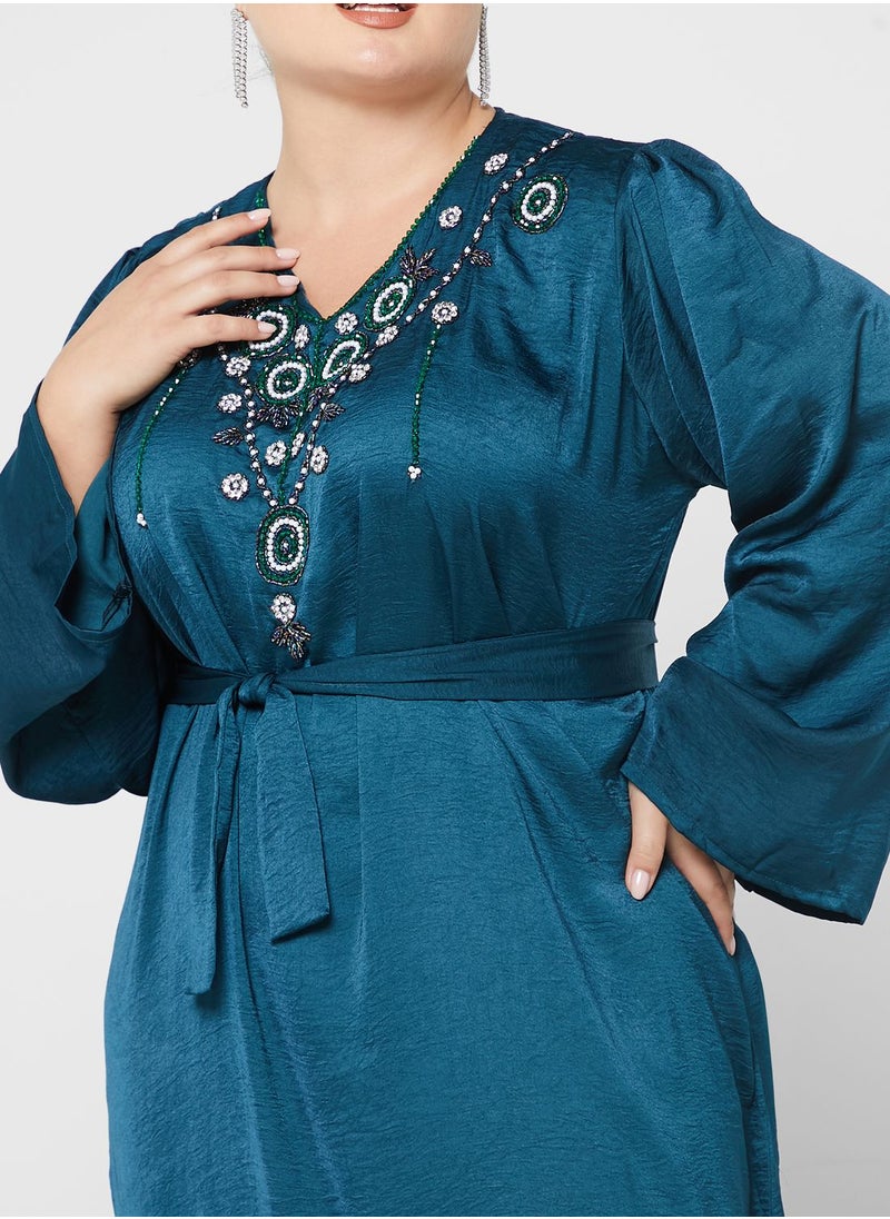 Embellished Belted Jalabiya