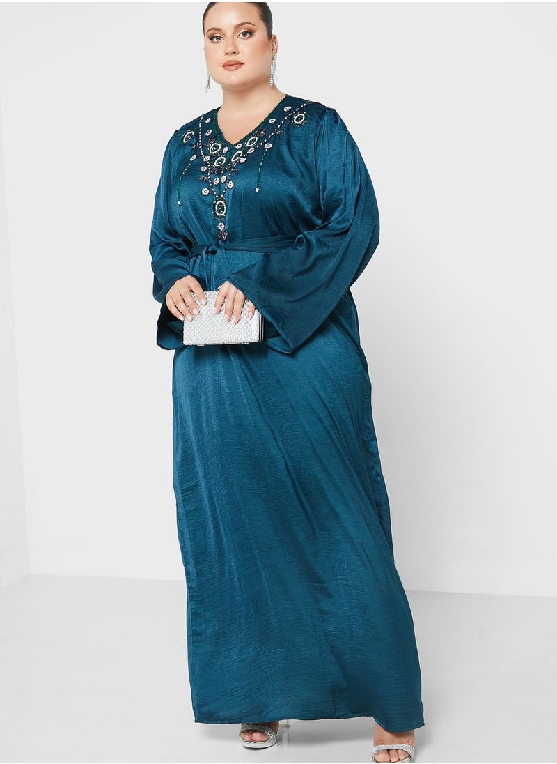 Embellished Belted Jalabiya