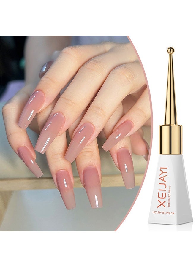 XEIJAYI UV/LED Gel Polish, Nude Pink Jelly Gel Polish, Cured Sheer Transparent Nude Gel Nail Polish, Long-Lasting Chip-Resistant Soft Pink Gel Polish for Long Coffin Nails Art, Salon & Home Use 10ml - Image 1