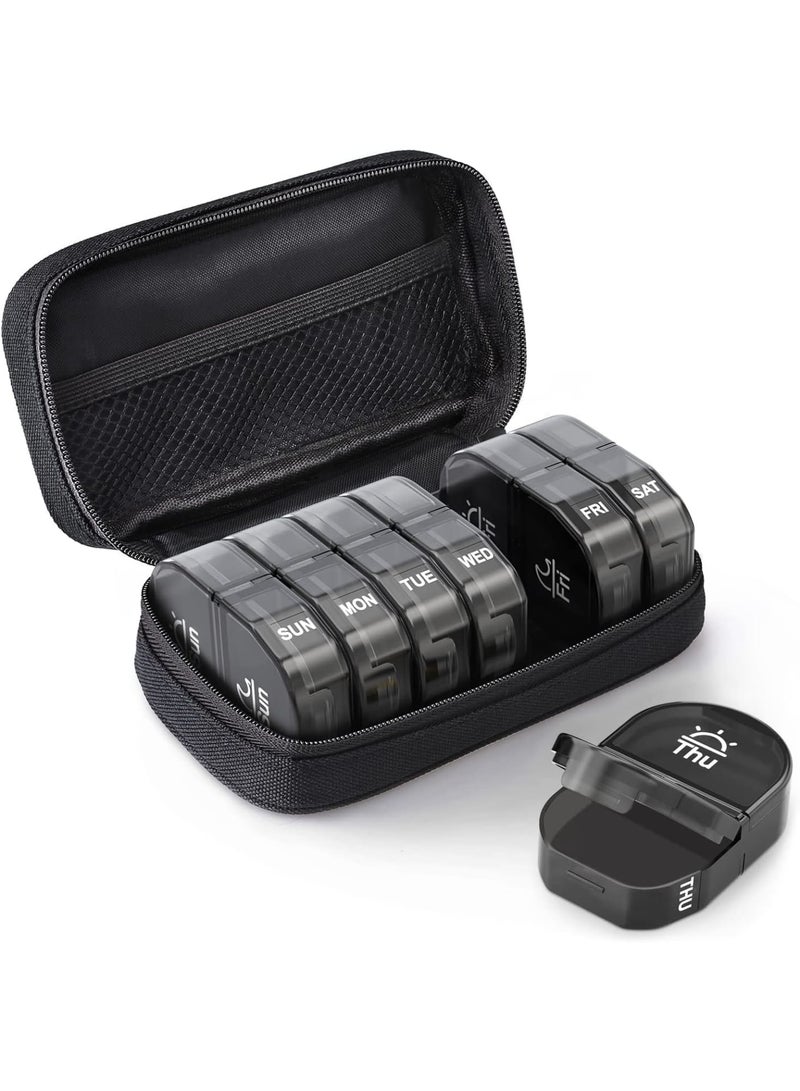 Suntown Canvas Bag Weekly Pill Organizer 2 Times a Day, Large AM/PM Pill Box 7 Day with Portable Zipper Cloth Bag for Holding Supplements, Vitamins and Fish Oils - Image 1