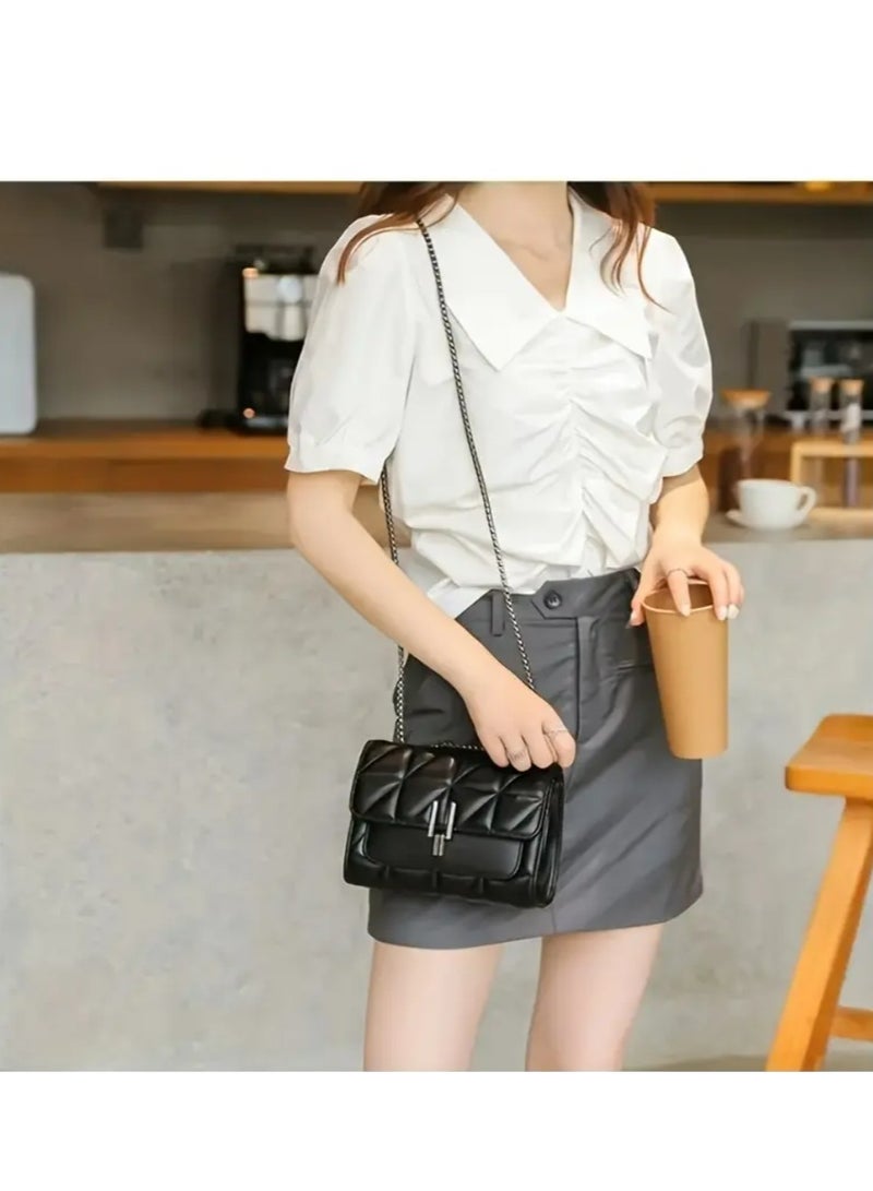 EIONN Elegant Mini Plaid Crossbody Bag for Women - Classic Flap Shoulder Purse with Adjustable Strap, Faux Leather - Image 5