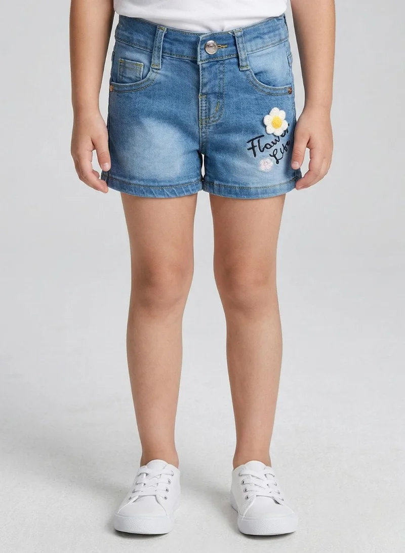 بيبي كلو Girls Flower Patch Adjustable Waist Denim Shorts